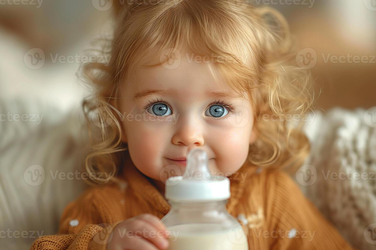 AI generated feeding a baby from a bottle with milk photo