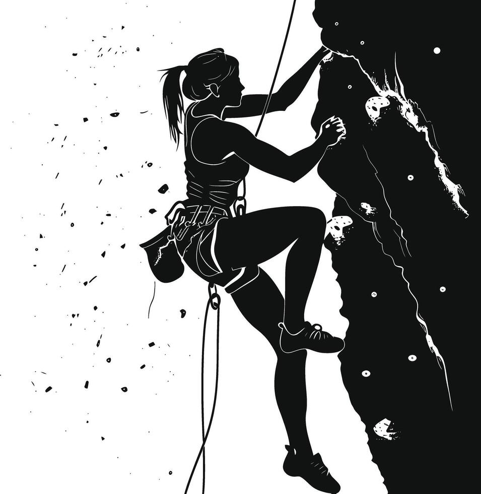 AI generated Silhouette wall climbing woman sport black color only vector