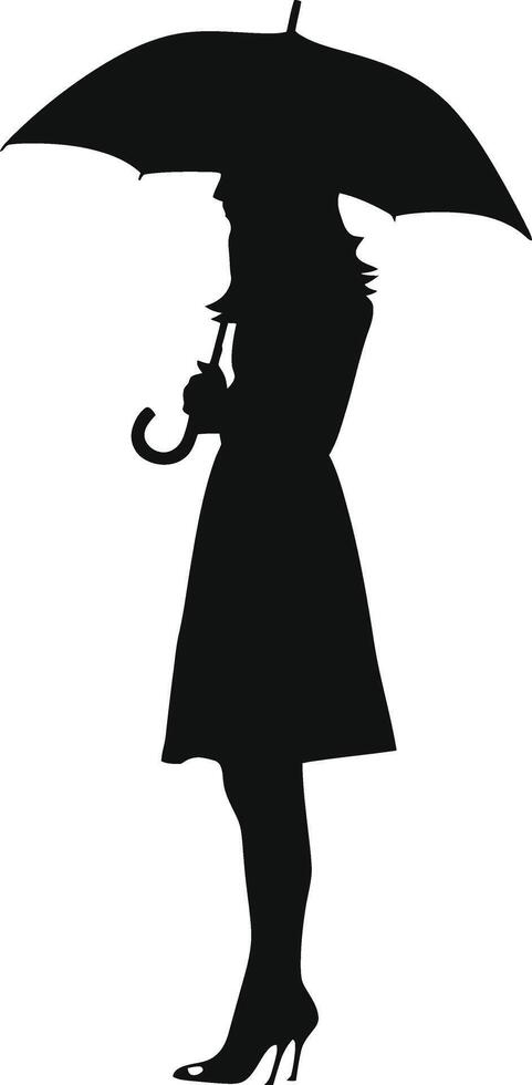 AI generated Silhouette woman with umbrella black color only full body vector