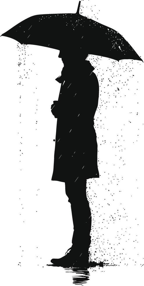 AI generated Silhouette woman and man with umbrella black color only full body vector