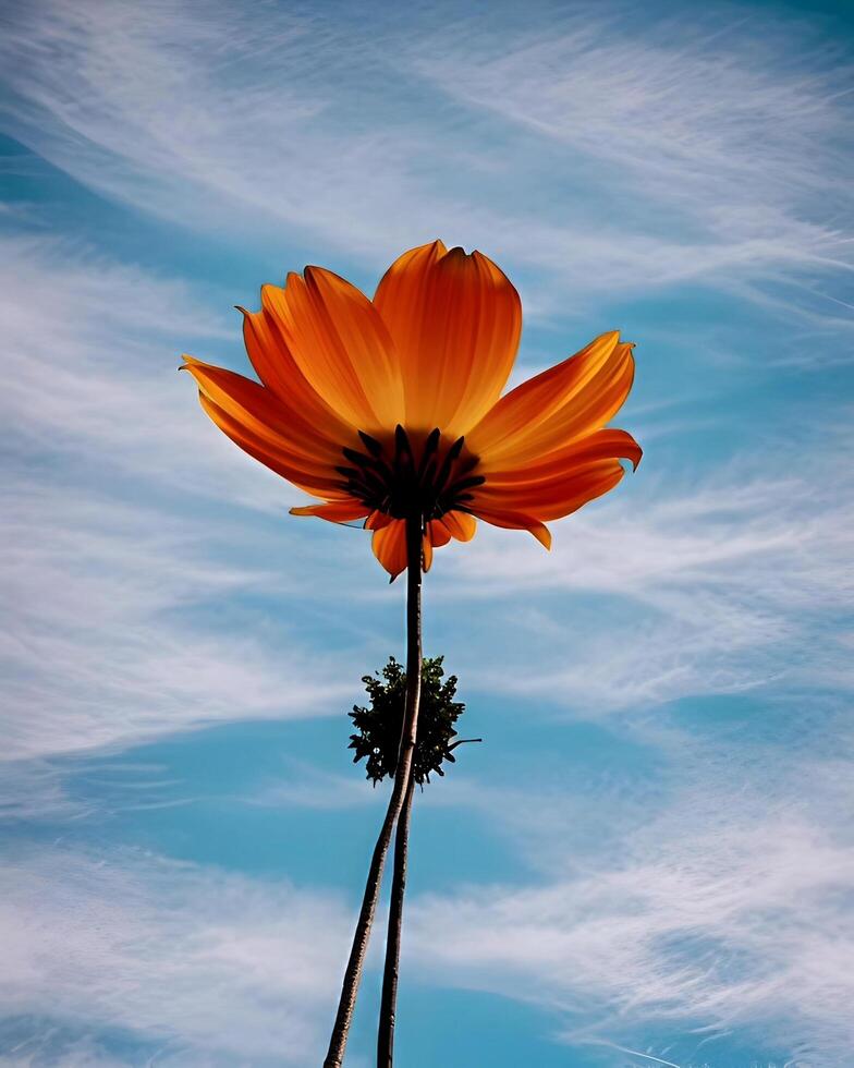 orange flower against blue sky photo