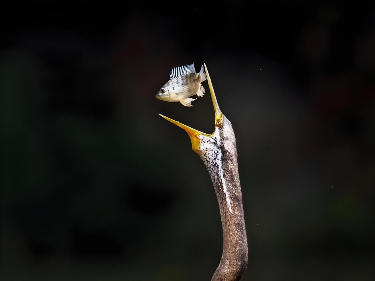 a fish is eating a bird in the air photo