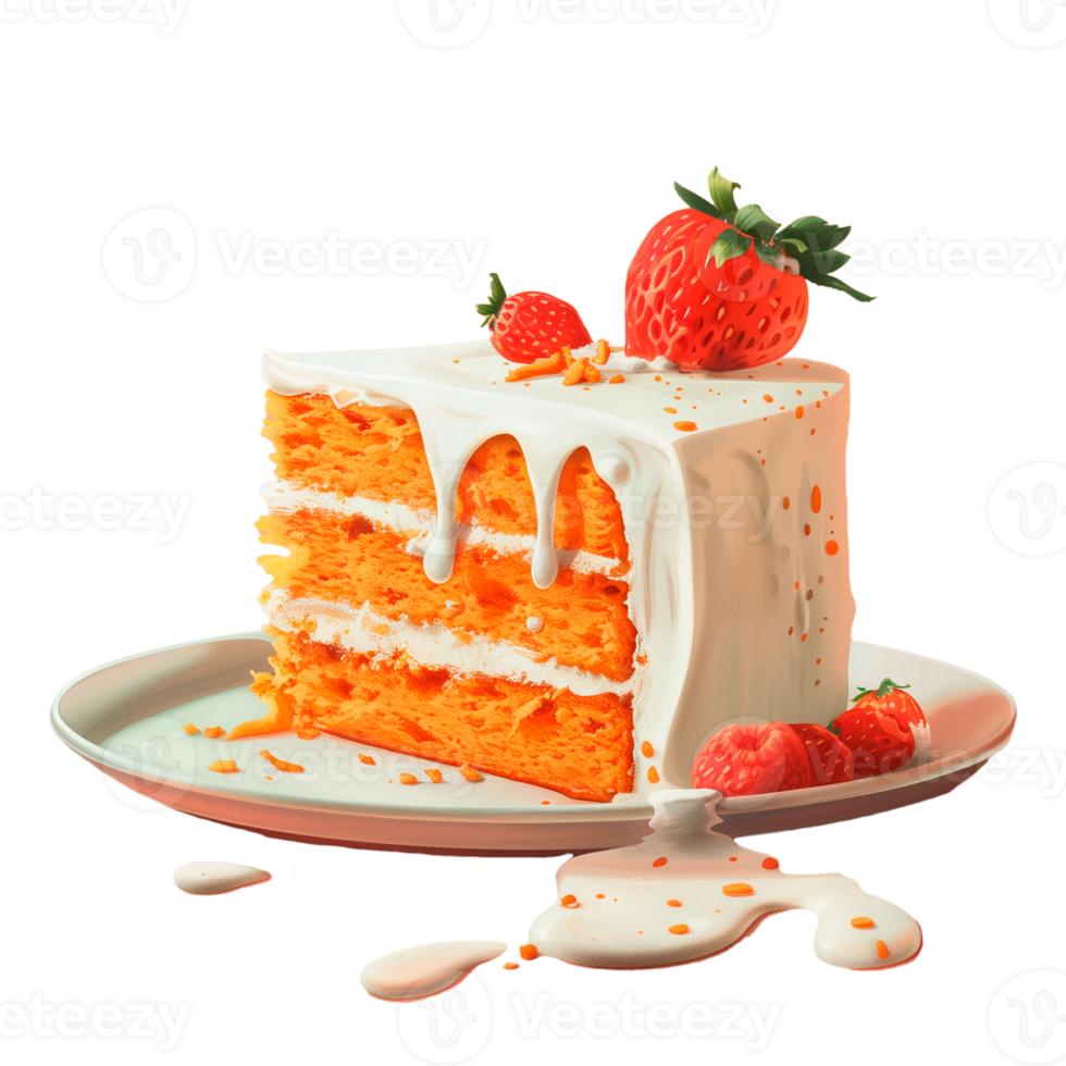 AI generated A piece of carrot cake with berries, watercolor illustration. Design for cooking. png