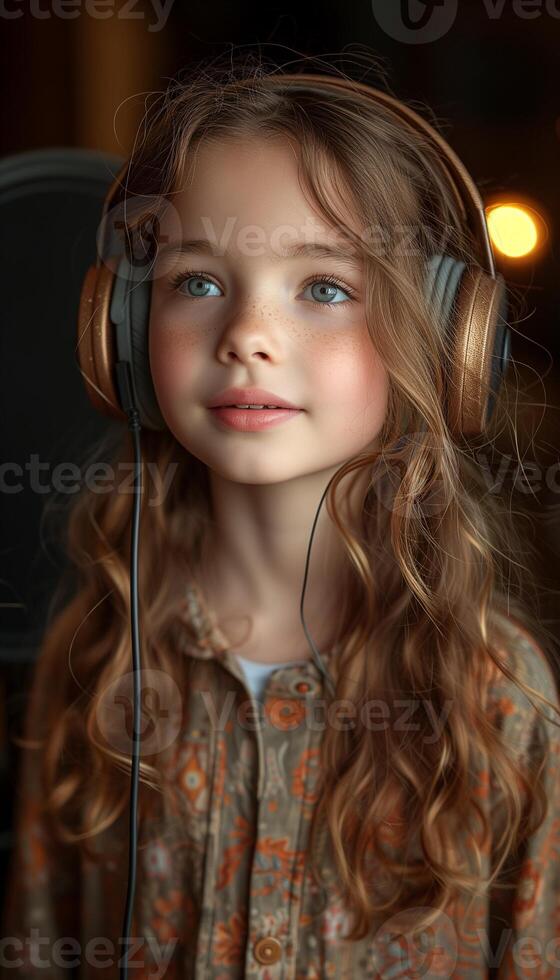 AI generated Girl Wearing Headphones in Music School Lesson photo