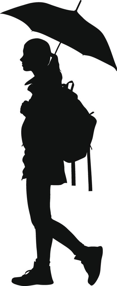 AI generated Silhouette woman student with umbrella black color only vector