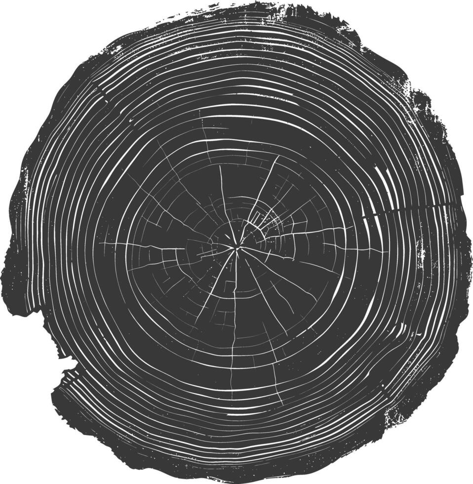 AI generated Silhouette Tree rings wood black color only vector