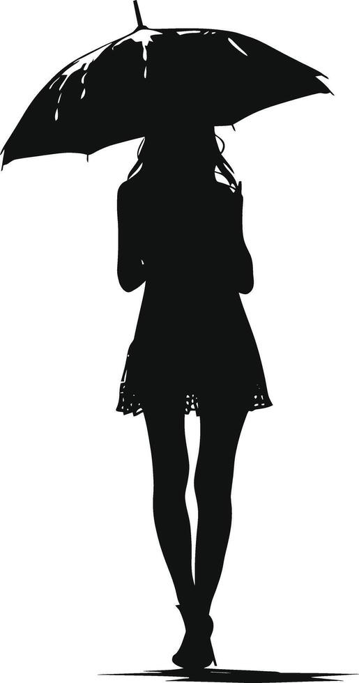 AI generated Silhouette woman student with umbrella black color only vector