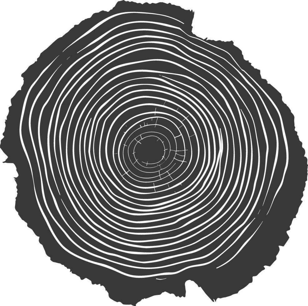 AI generated Silhouette Tree rings wood black color only vector