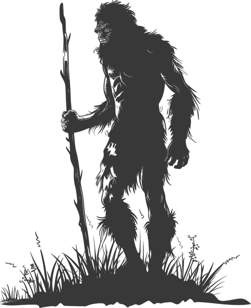 AI generated Silhouette ancient caveman black color only full body vector