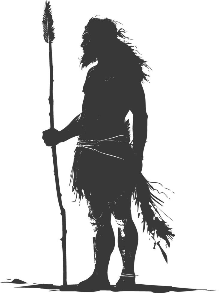 AI generated Silhouette ancient caveman black color only full body vector