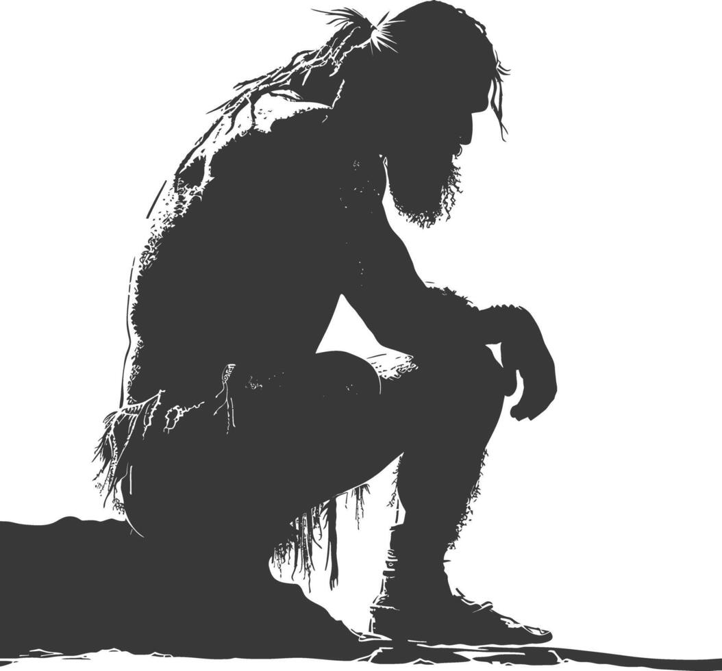 AI generated Silhouette ancient caveman black color only full body vector