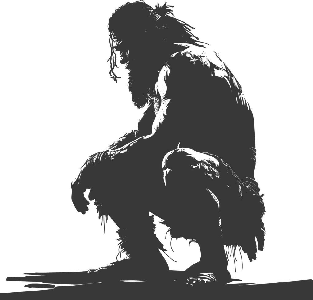 AI generated Silhouette ancient caveman black color only full body vector