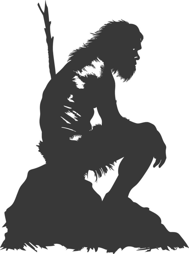 AI generated Silhouette ancient caveman black color only full body vector