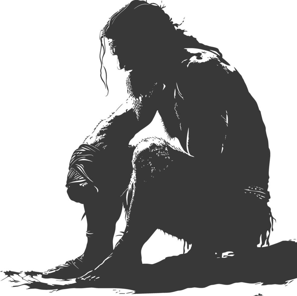 AI generated Silhouette ancient caveman black color only full body vector