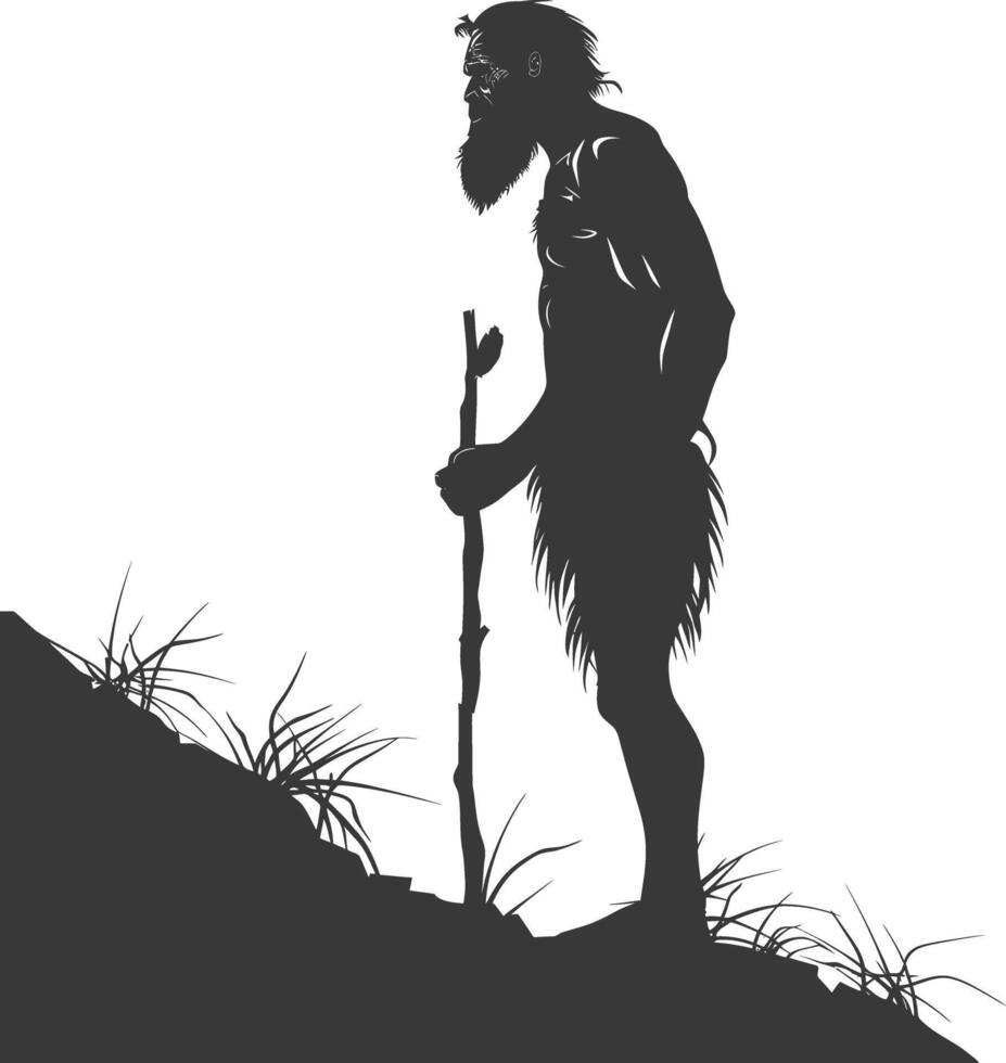 AI generated Silhouette ancient caveman black color only full body vector