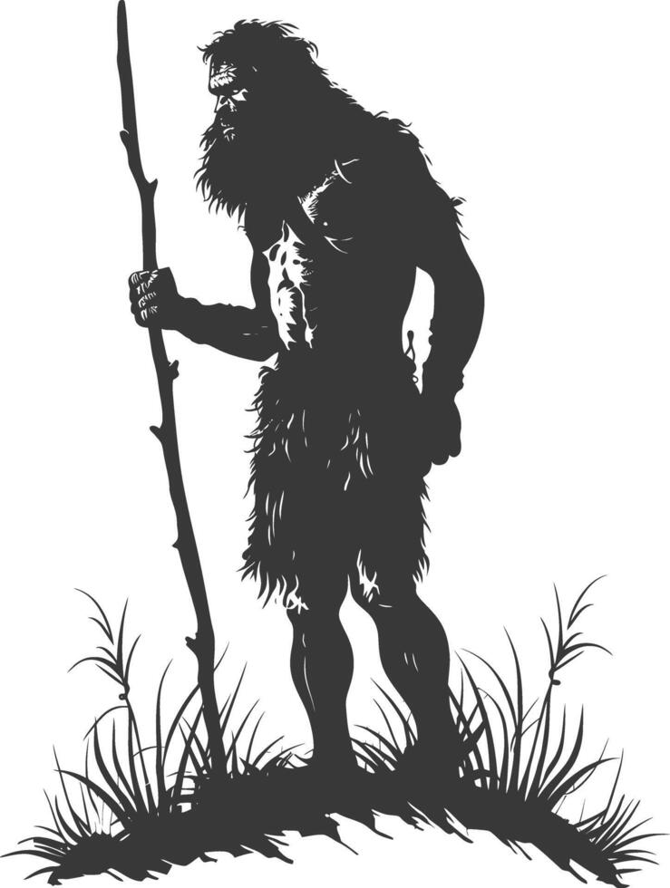 AI generated Silhouette ancient caveman black color only full body vector