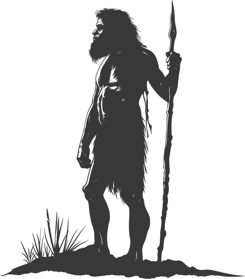 AI generated Silhouette ancient caveman black color only full body vector