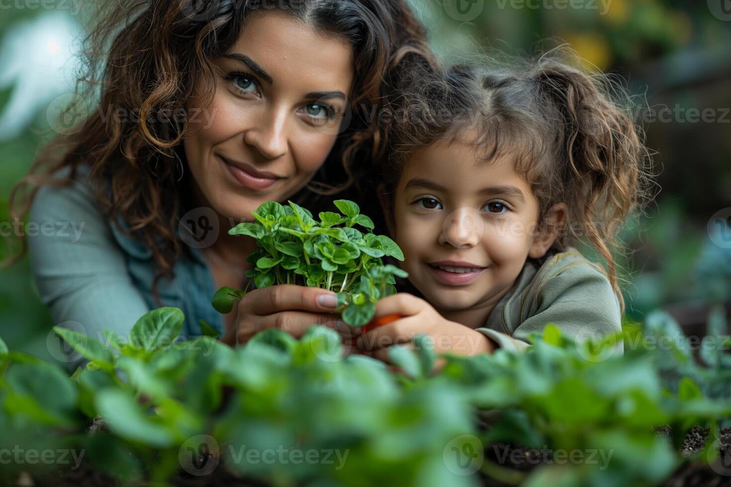 AI generated Mom and her daughter are busy with seedlings. Gardening in spring photo