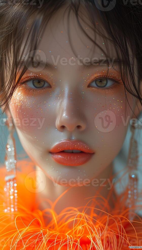 AI generated Vivid Asian Fashion High-Fashion Model in Fluorescent Style photo