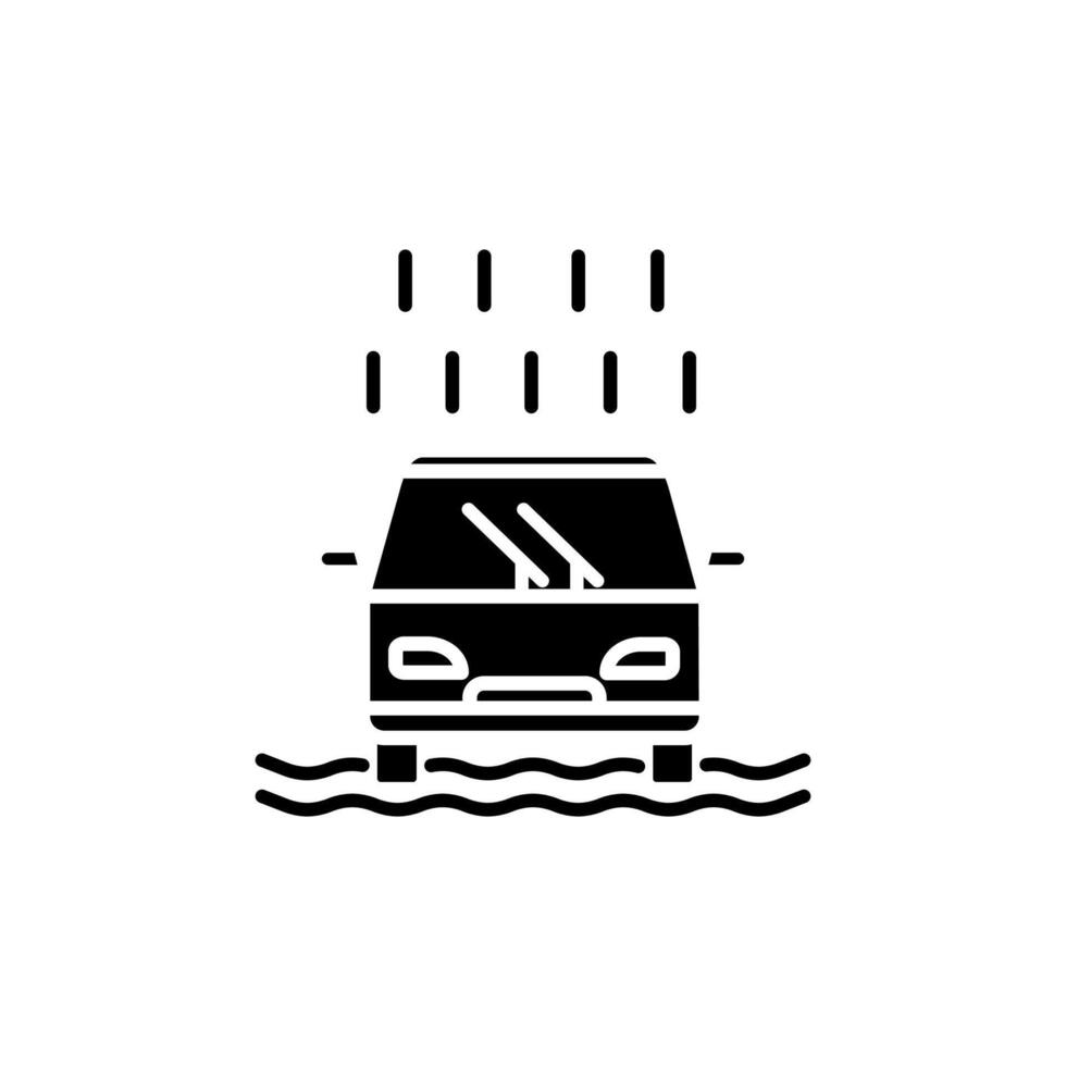 flooded car icon,rainy car,flood disaster.vector white background - editable stroke vector illustration