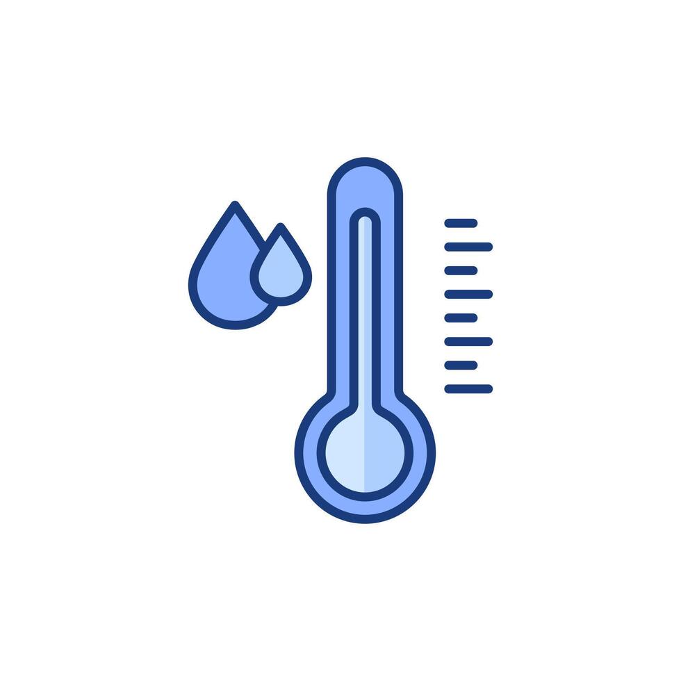 agua temperatura indicador icono. mercurio termómetro y agua soltar color pictograma. colección de temperatura y humedad nivel marcas. editable aislado vector ilustración.