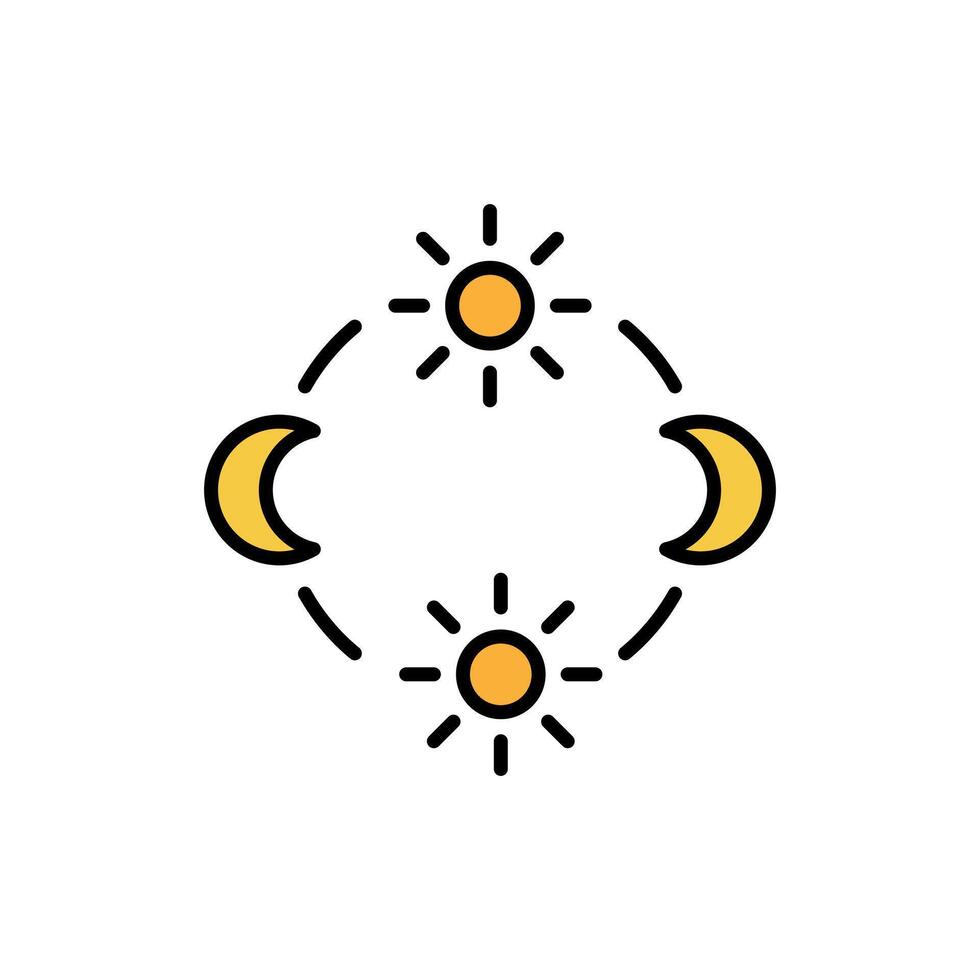 day and night cycle icon, movement path of the sun and moon icon. Circle with sun and moon arrows. Editable vector sign.