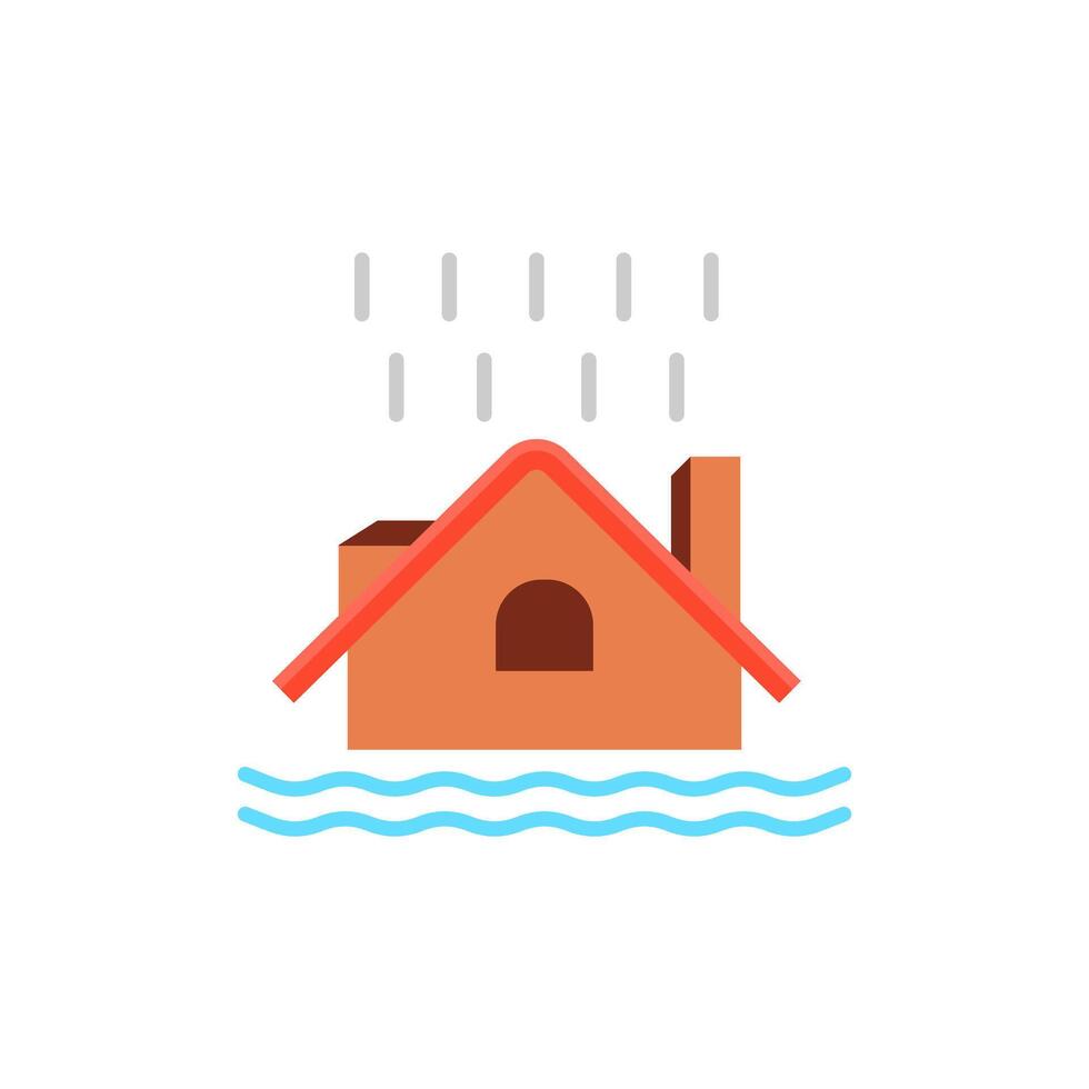 icono rumah banjir karena hujan, rumah dalam gelombang aire, tingkat Kenaikan banjir, latar belakang putih - ilustrasi vektor sapuano yang Dapat descontar vector