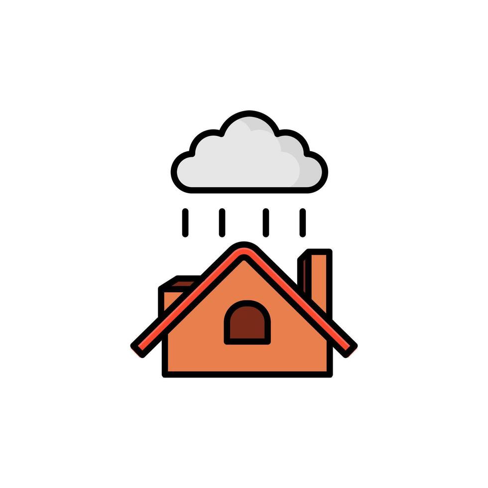 House in rainy weather, rain cloud,vector background white background - editable stroke vector illustration