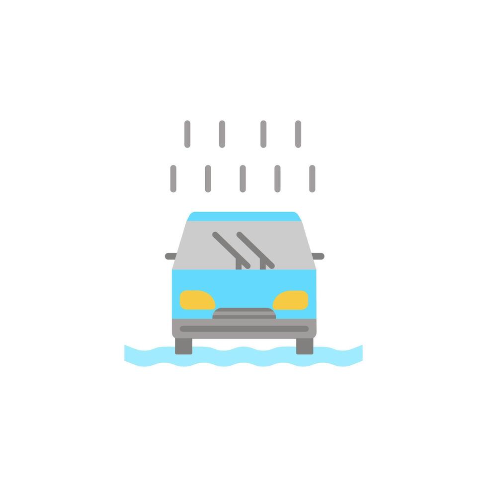 flooded car icon,rainy car,flood disaster.vector white background - editable stroke vector illustration