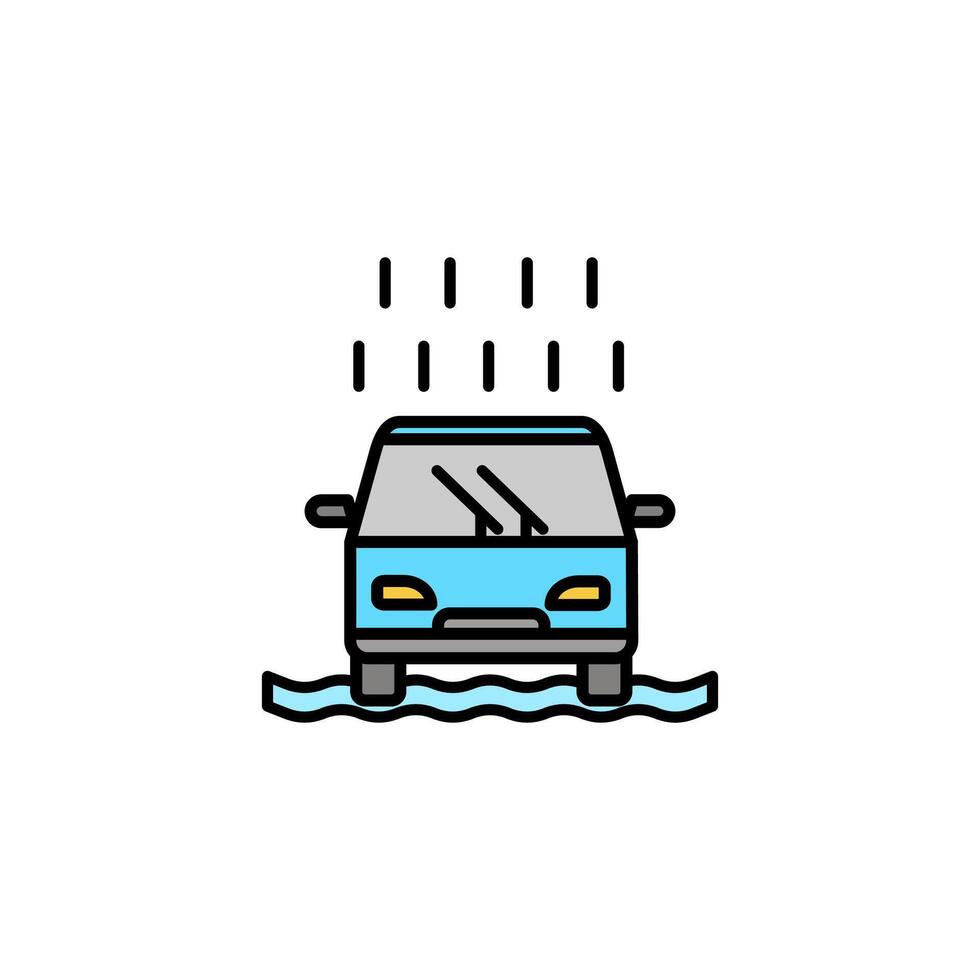 inundado coche icono,lluvioso coche, inundación desastre.vector blanco antecedentes - editable carrera vector ilustración