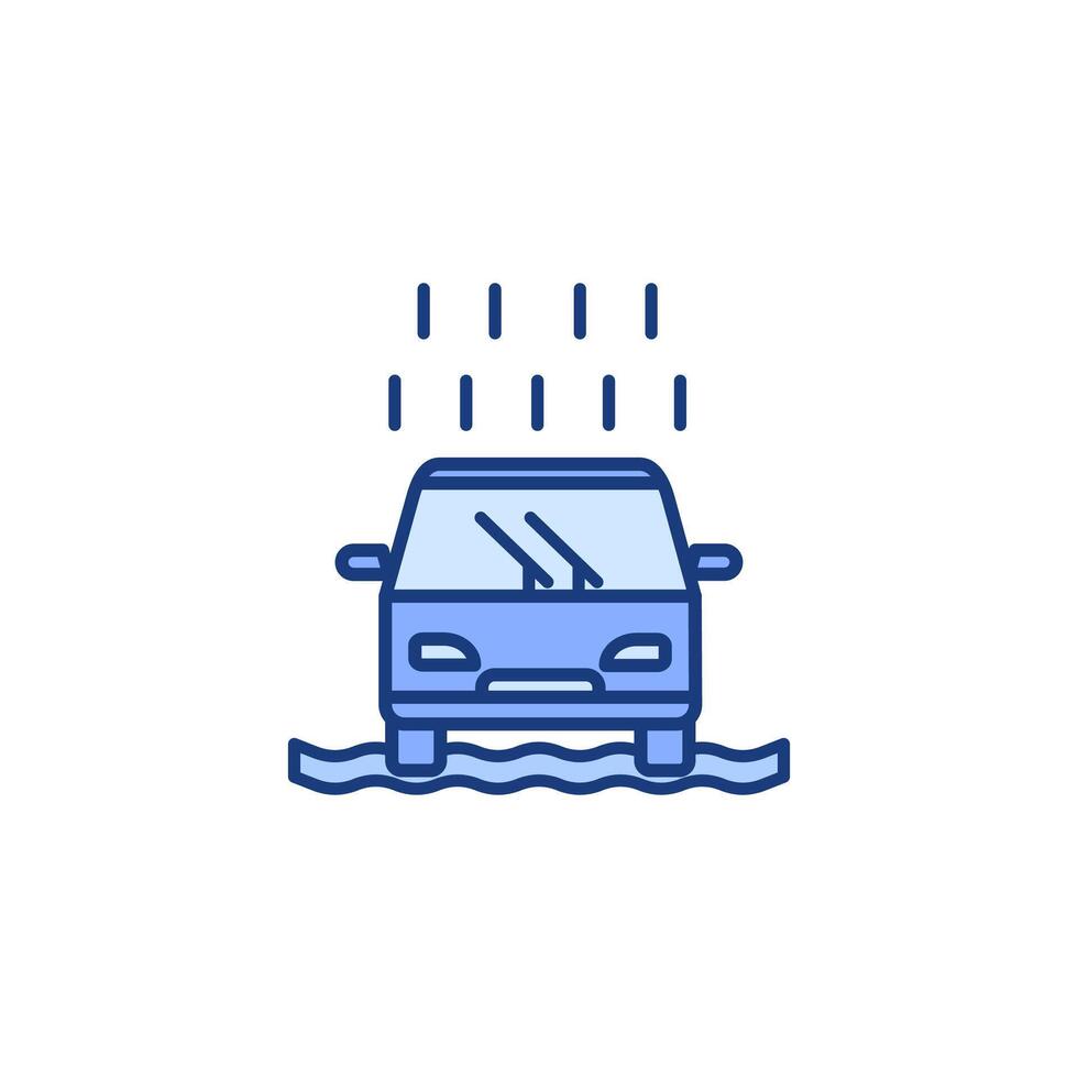 flooded car icon,rainy car,flood disaster.vector white background - editable stroke vector illustration