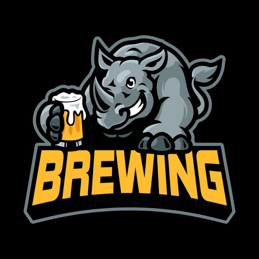 RHINOCEROS DRINKING BEER VECTOR ILLUSTRATION