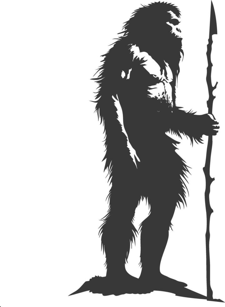 AI generated Silhouette ancient caveman black color only full body vector