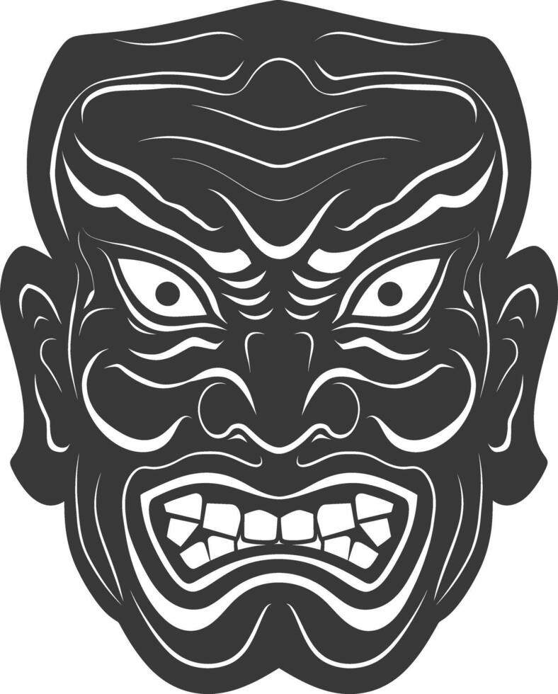 AI generated Silhouette Japanese Traditional Mask black color only vector