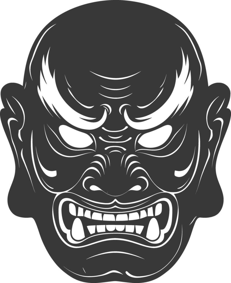 AI generated Silhouette Japanese Traditional Mask black color only vector