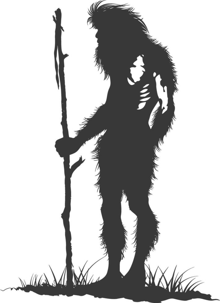 AI generated Silhouette ancient caveman black color only full body vector