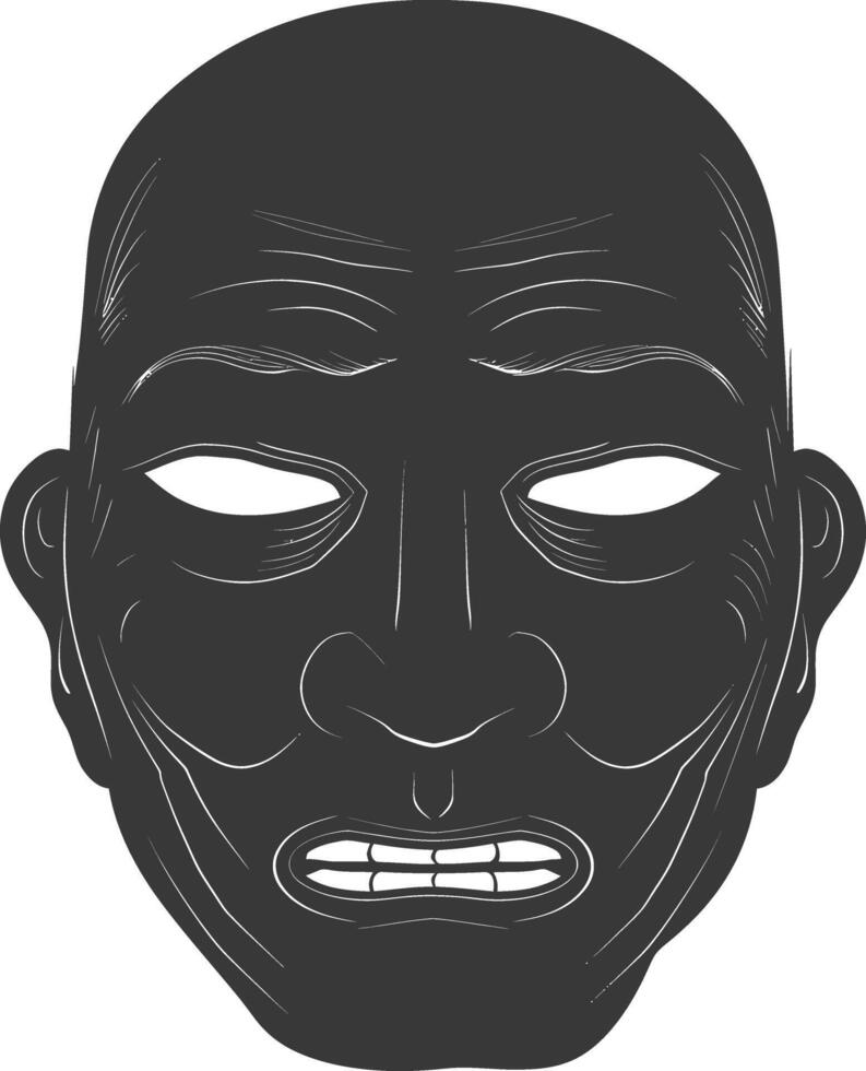 AI generated Silhouette Japanese Traditional Mask black color only vector