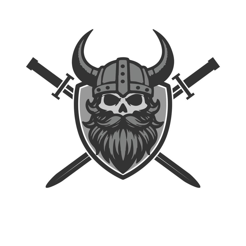 viking skull and shield vector