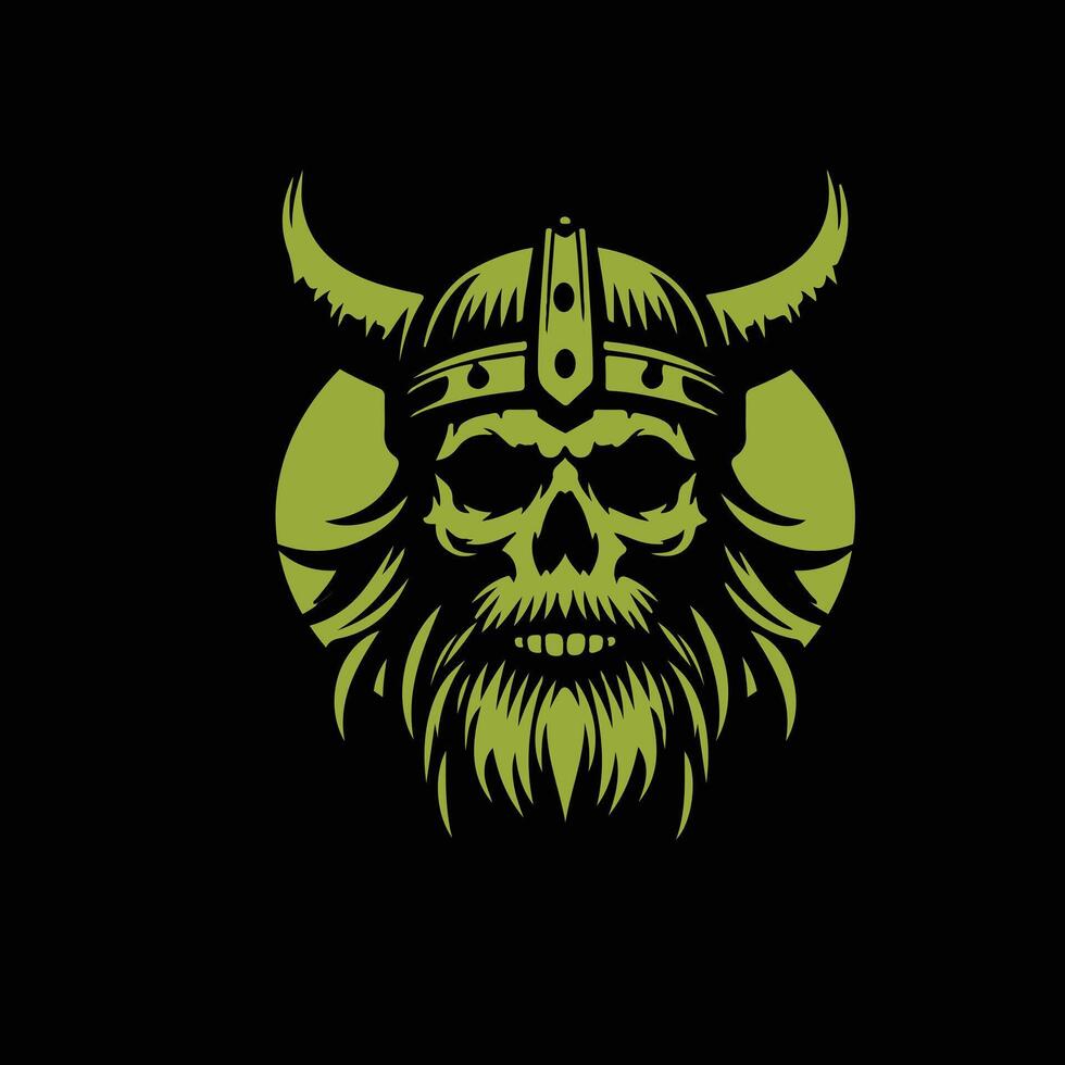 viking skull with green color vector