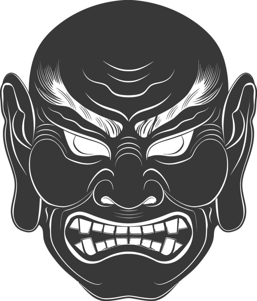 AI generated Silhouette Japanese Traditional Mask black color only vector