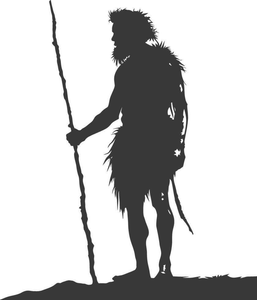 AI generated Silhouette ancient caveman black color only full body vector