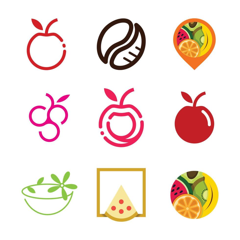 Food and fruit design element vector icon collection with creative idea