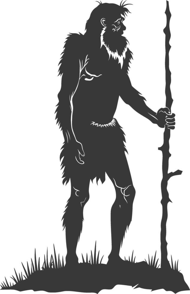 AI generated Silhouette ancient caveman black color only full body vector