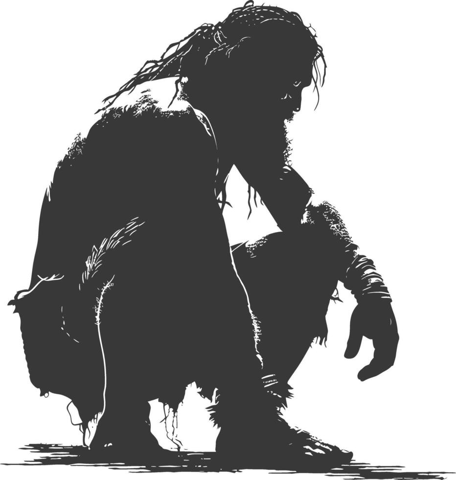 AI generated Silhouette ancient caveman black color only full body vector