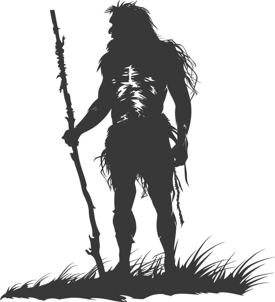AI generated Silhouette ancient caveman black color only full body vector