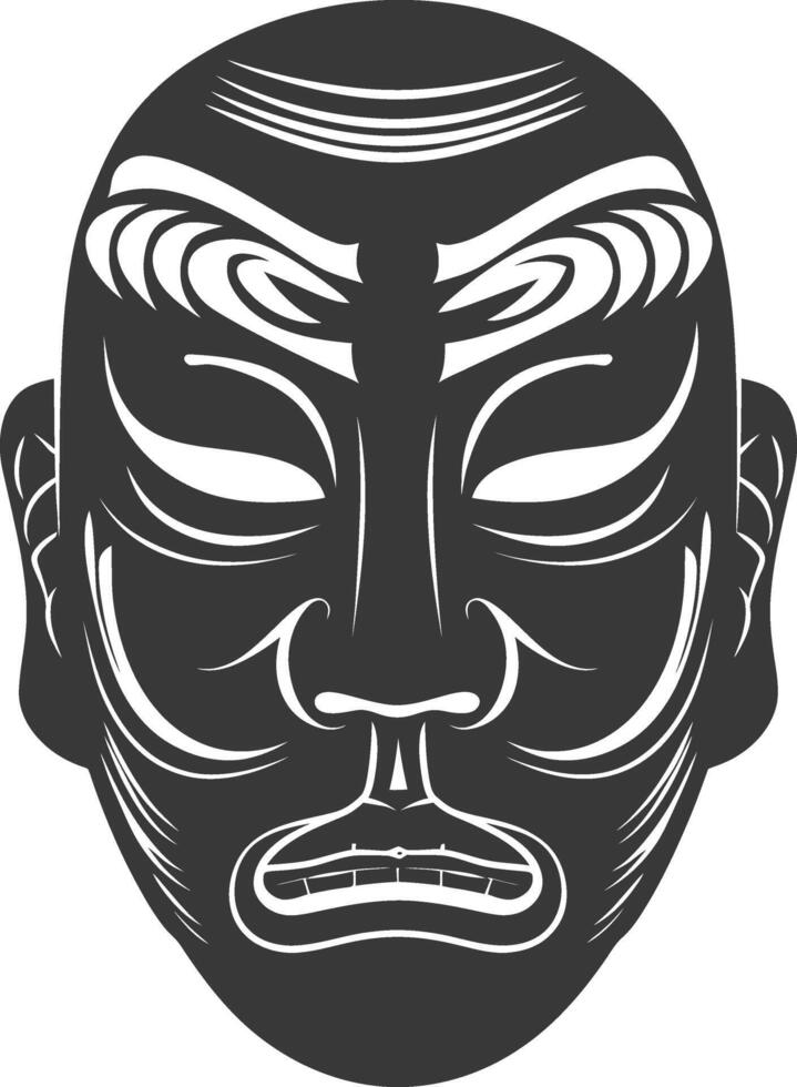 AI generated Silhouette Japanese Traditional Mask Hyottoko Mask black color only vector