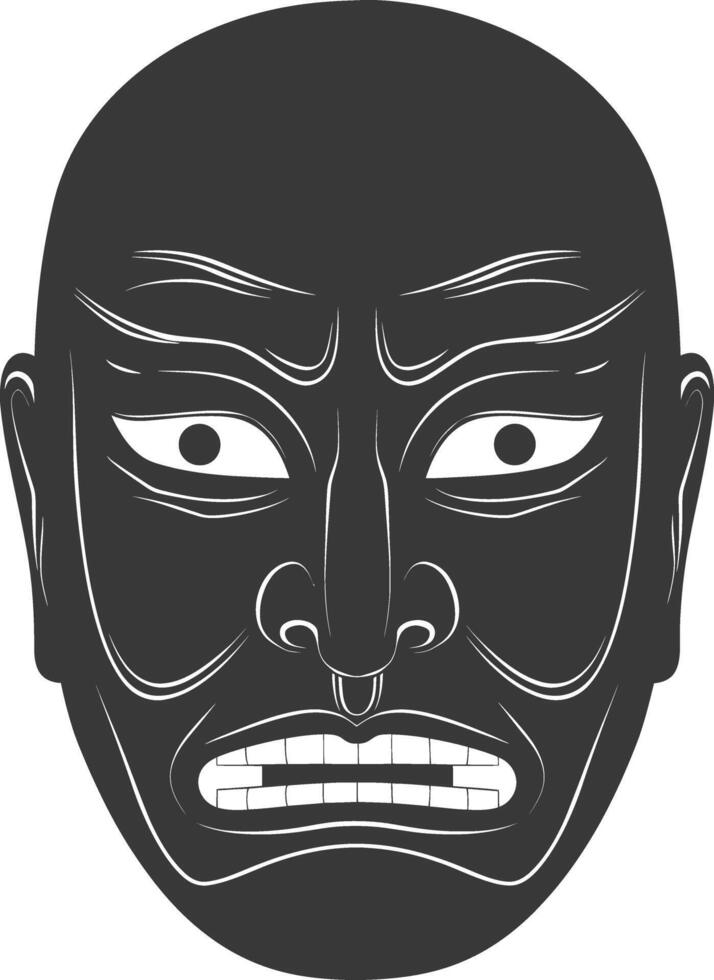 AI generated Silhouette Japanese Traditional Mask Hyottoko Mask black color only vector