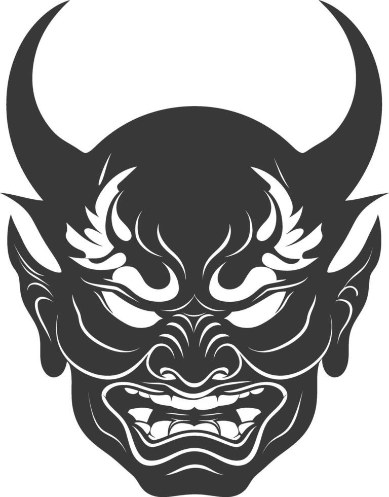 AI generated Silhouette Japanese Traditional Mask Demon Mask black color only vector