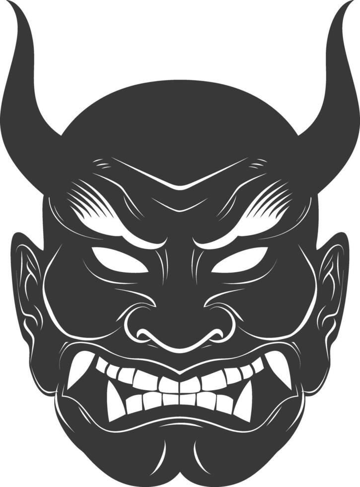 AI generated Silhouette Japanese Traditional Mask Demon Mask black color only vector