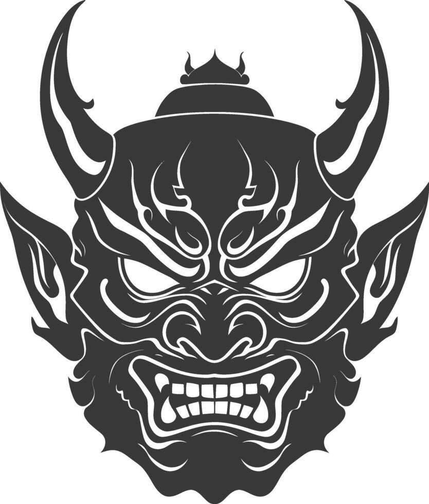 AI generated Silhouette Japanese Traditional Mask Demon Mask black color only vector